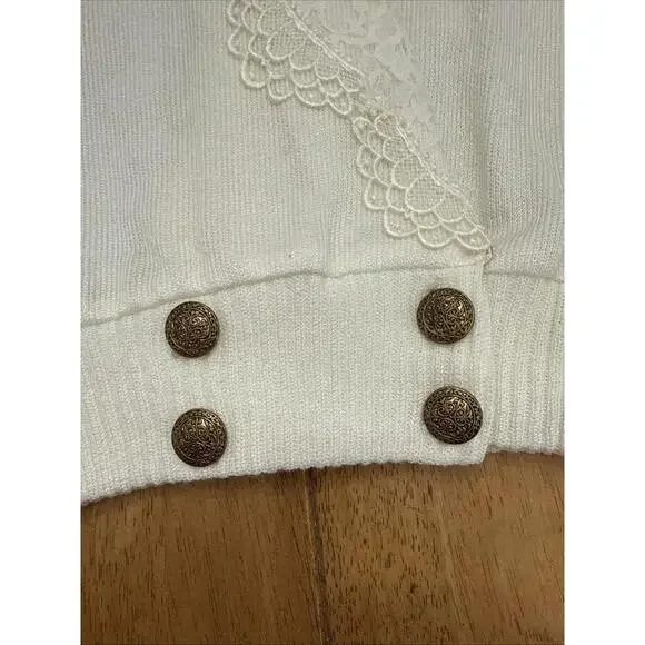 VTG Sweater Womens Sz S Lace Collar Double Breasted Gold Buttons Cottagecore - Picture 4 of 12